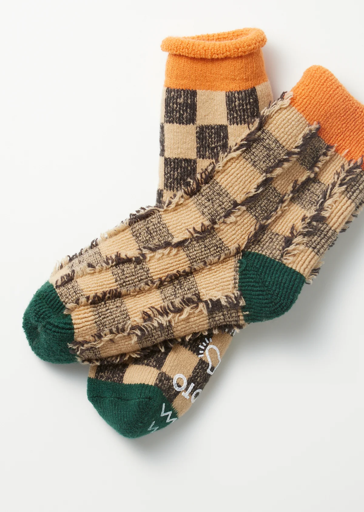 Pile Room Socks - Checkerboard - Light Orange / Dark Green - Image 5