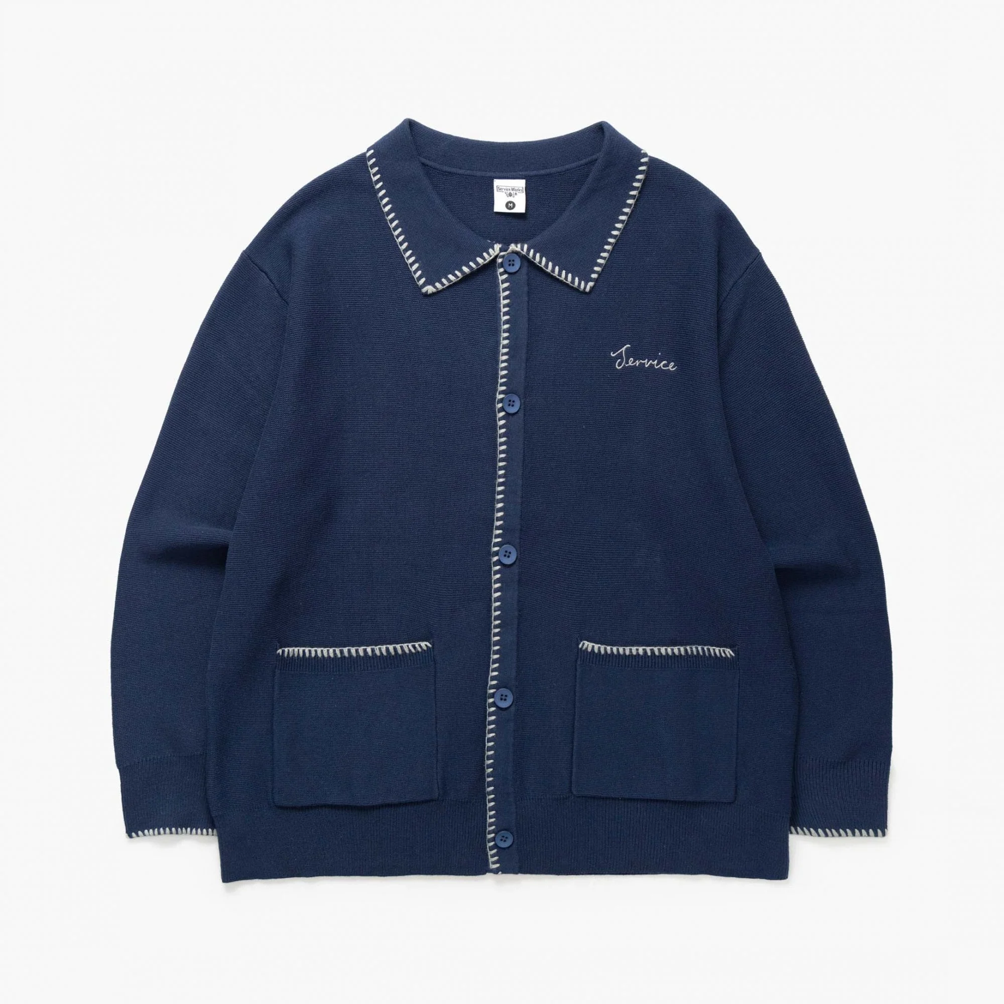 Blanket Stitch Cardigan - Navy