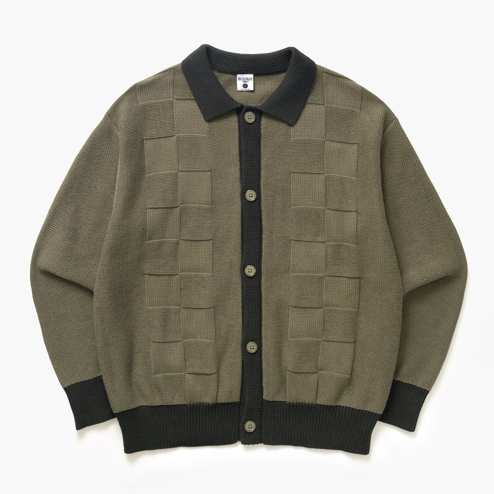 Check Panel Cardigan - Olive