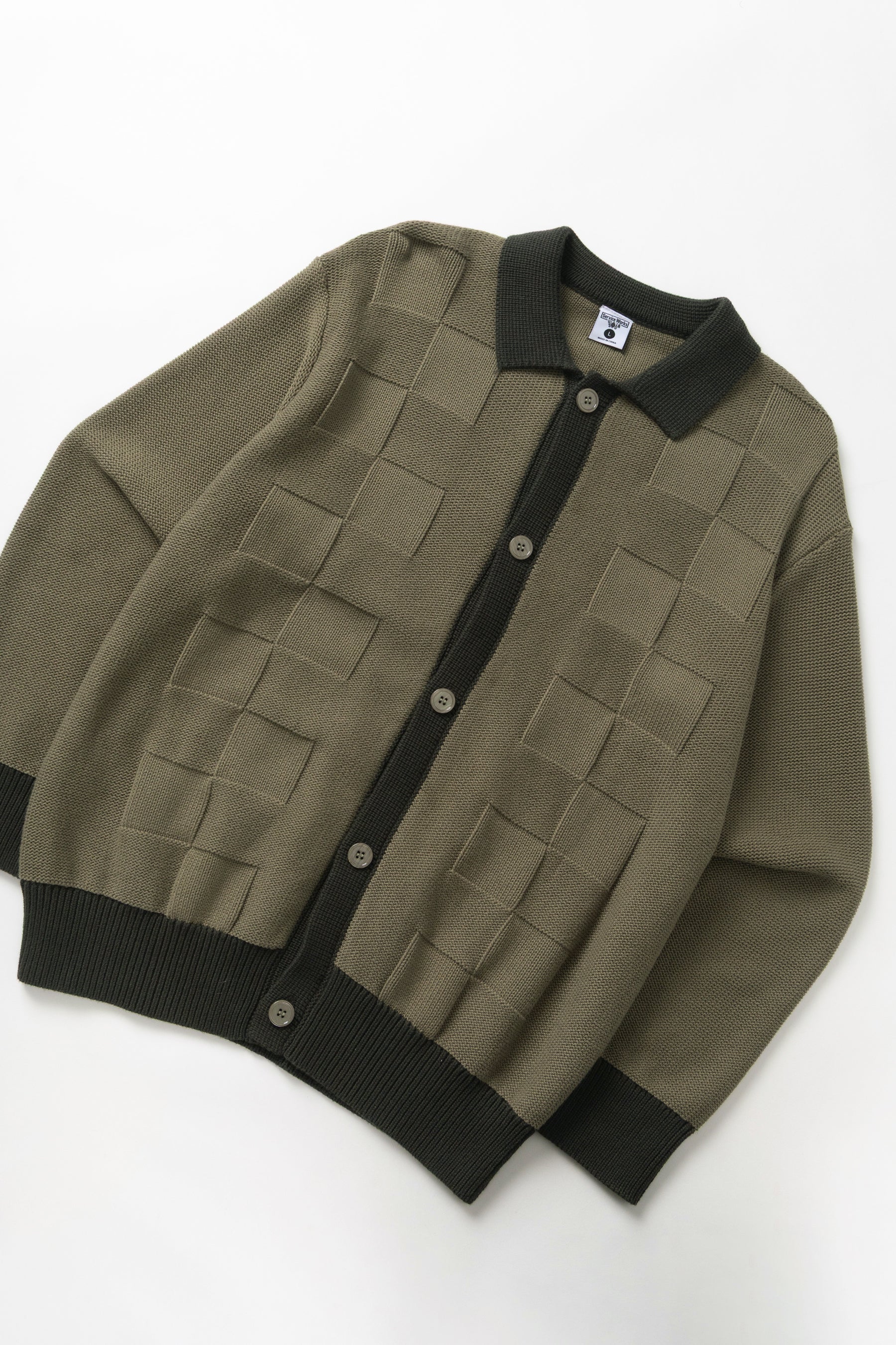 Check Panel Cardigan - Olive - Image 2