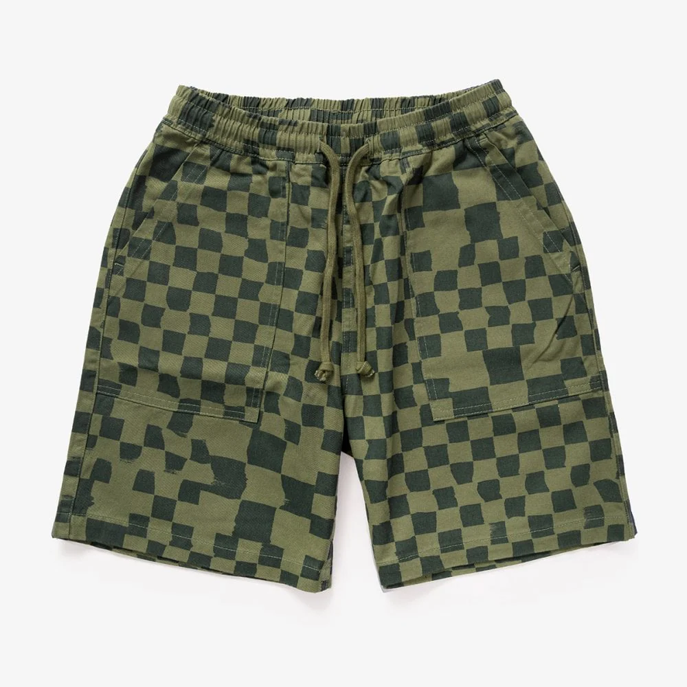 Printed Chef Short - Olive Checker