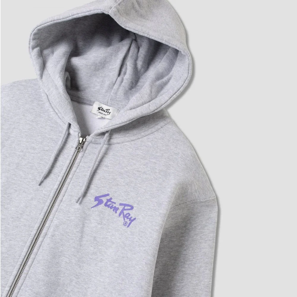 Stan OG Zip Hood - Grey Marl / Navy Print - Image 4
