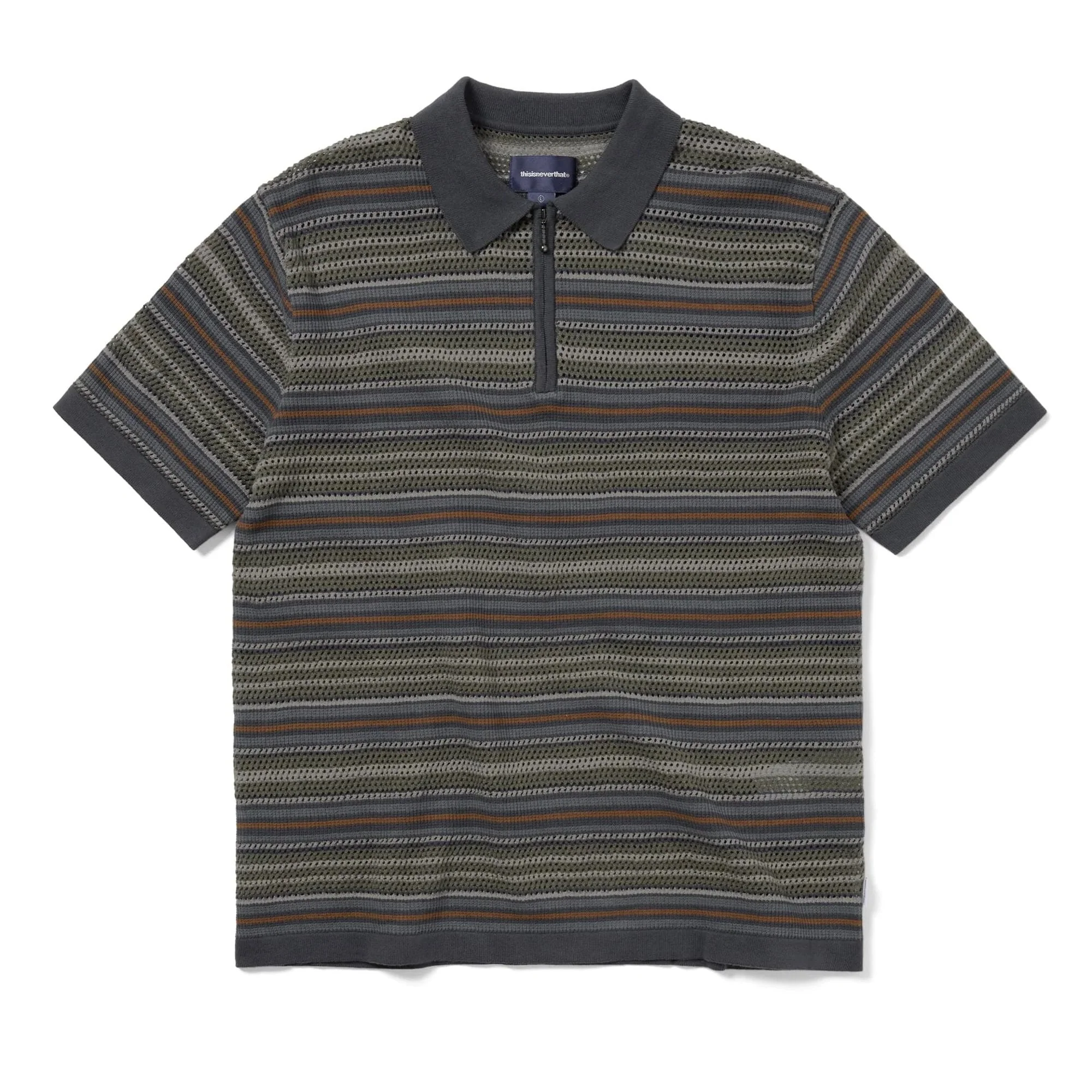 Striped S/S Knit Polo - Grey