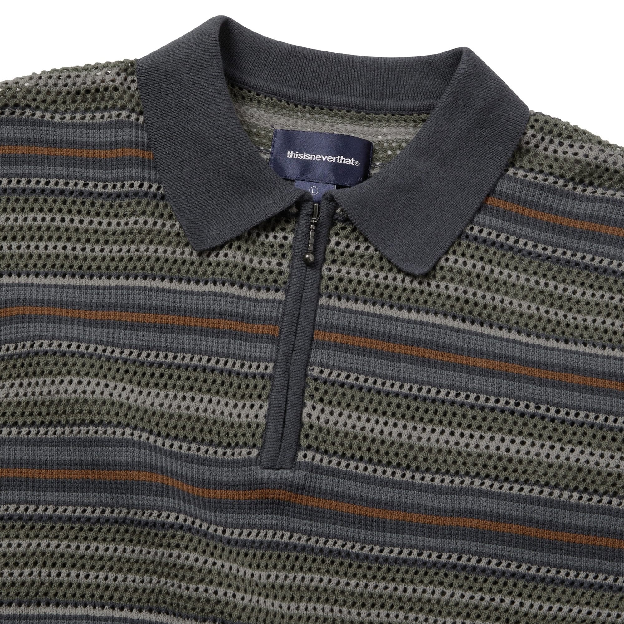Striped S/S Knit Polo - Grey - Image 2
