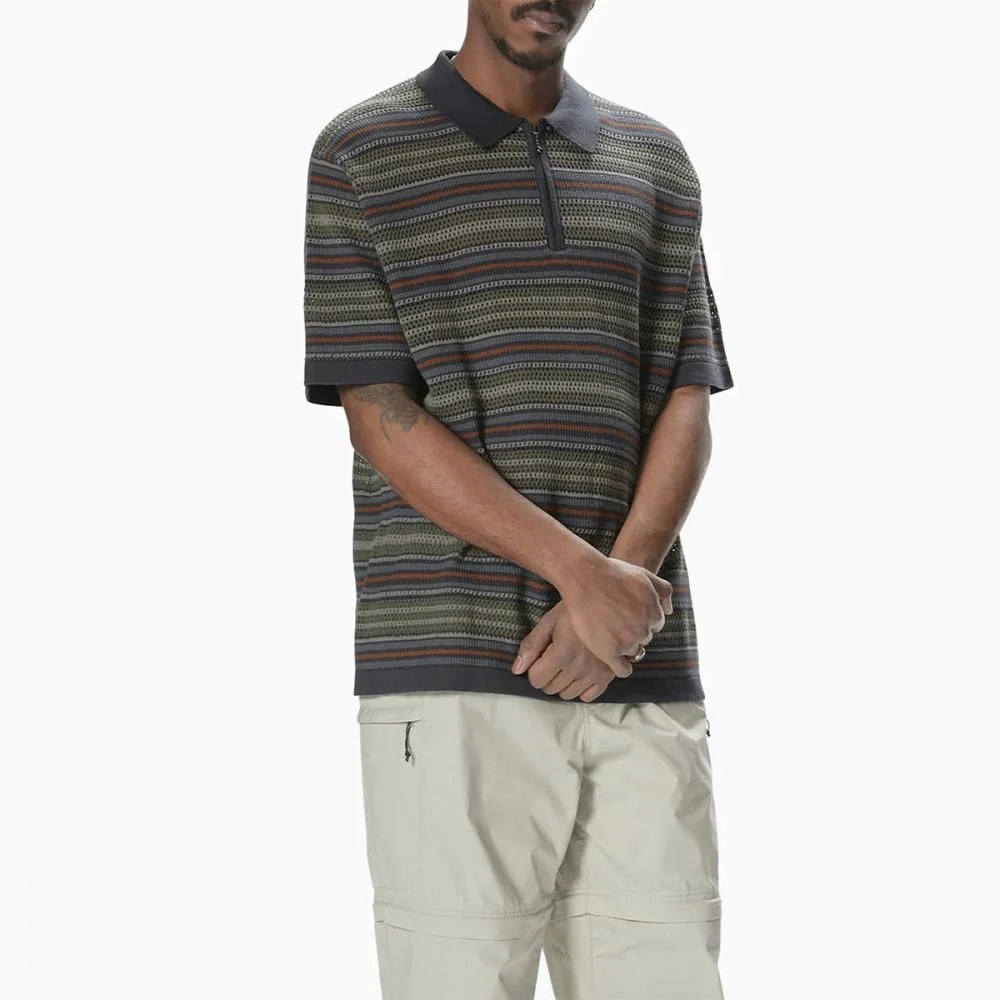 Striped S/S Knit Polo - Grey - Image 3