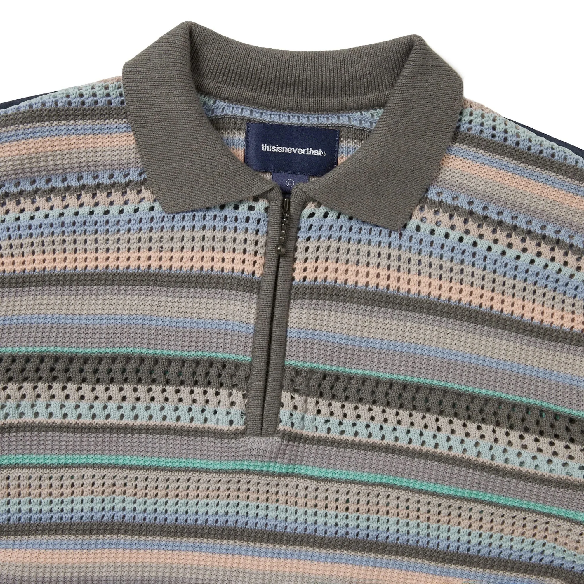 Striped S/S KnIt Polo - Pink Grey - Image 3