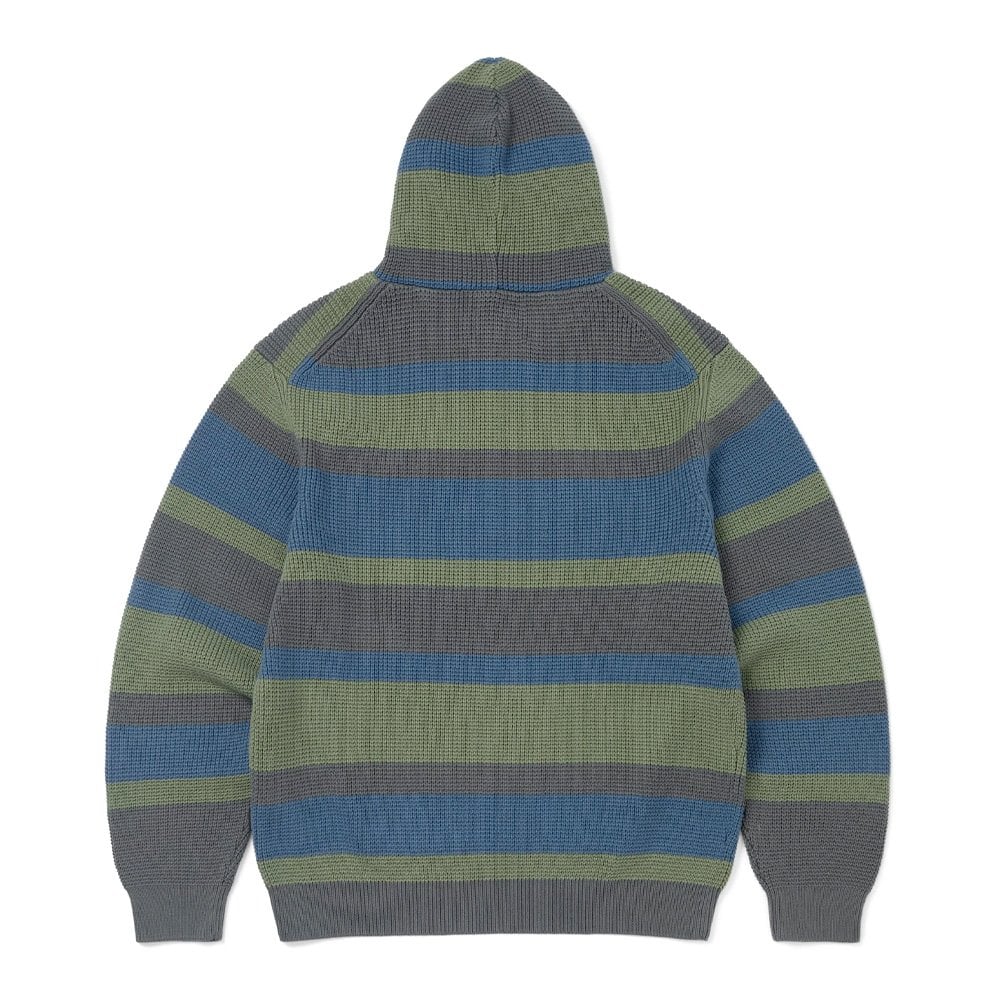 Striped Waffle Knit Hoodie - Grey - Image 2