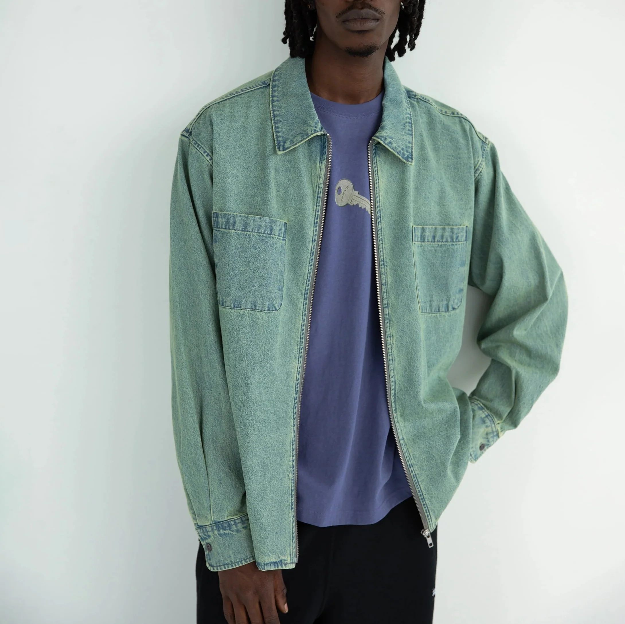 Washed Denim Zip Shirt - Tint - Image 5