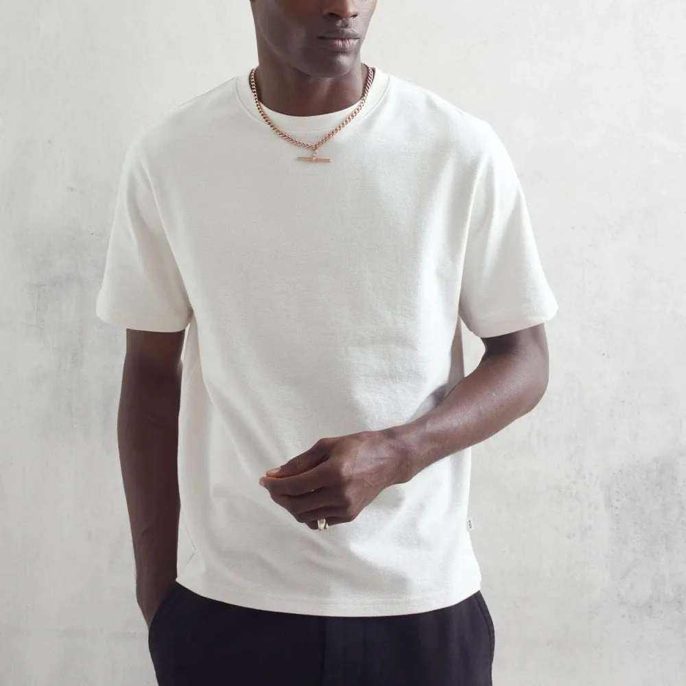 Dean - Ecru Textured Organic Cotton T-Shirt - Image 2