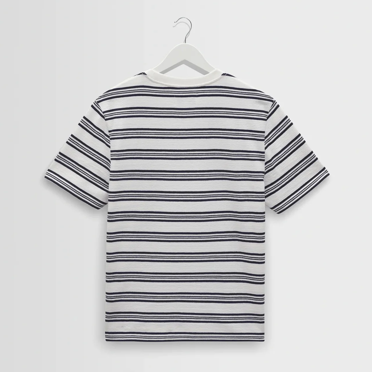 Dean SS Tee, Thin Textured Stripe - Ecru / Navy - Image 2