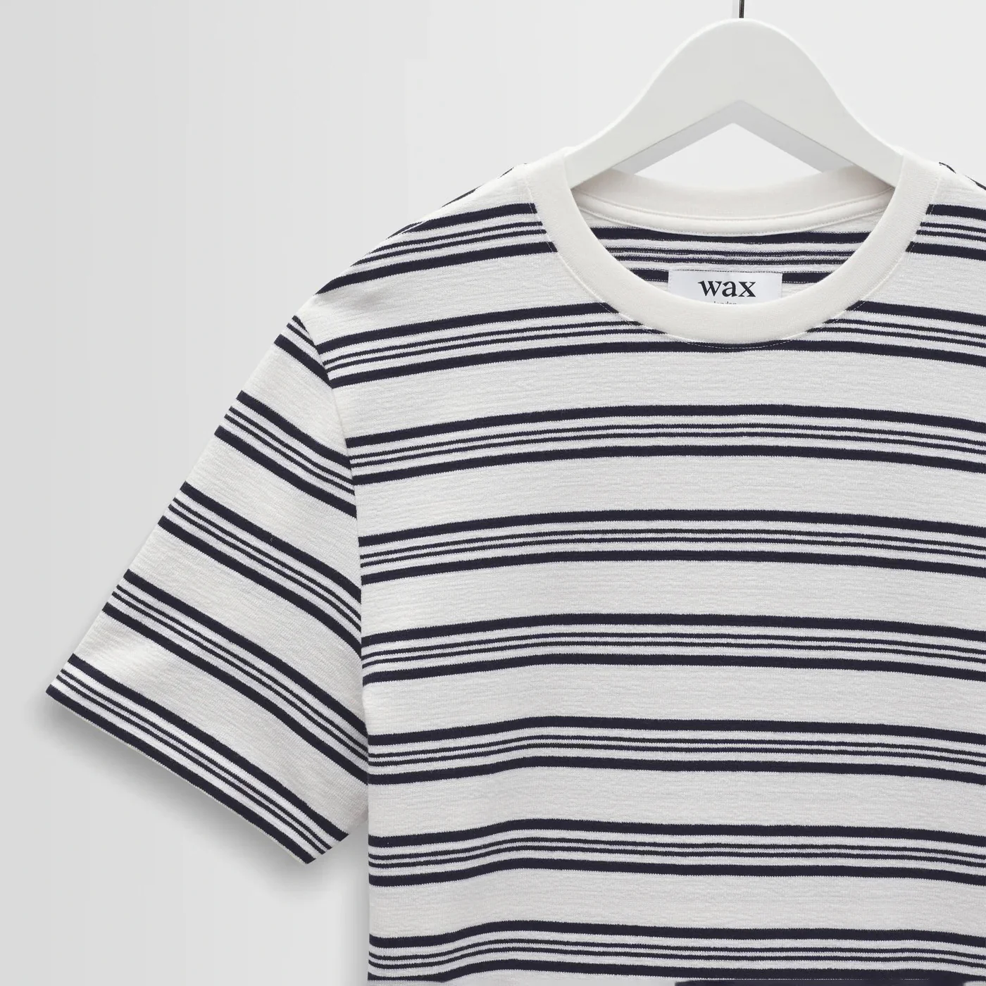 Dean SS Tee, Thin Textured Stripe - Ecru / Navy - Image 3