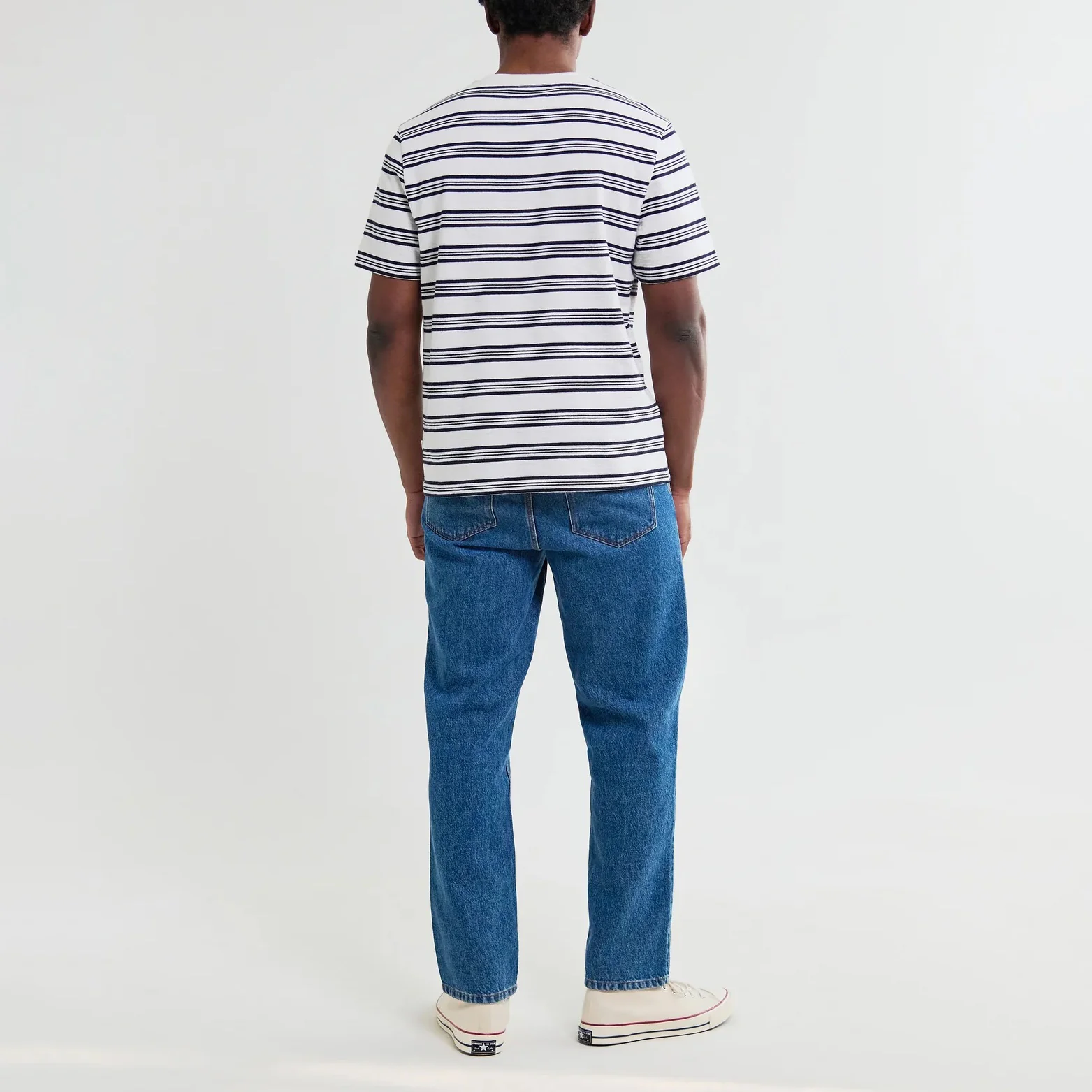 Dean SS Tee, Thin Textured Stripe - Ecru / Navy - Image 8