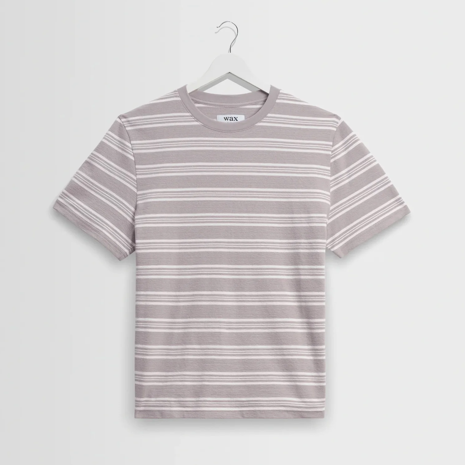 Dean SS Tee, Thin Textured Stripe - Taupe / Ecru