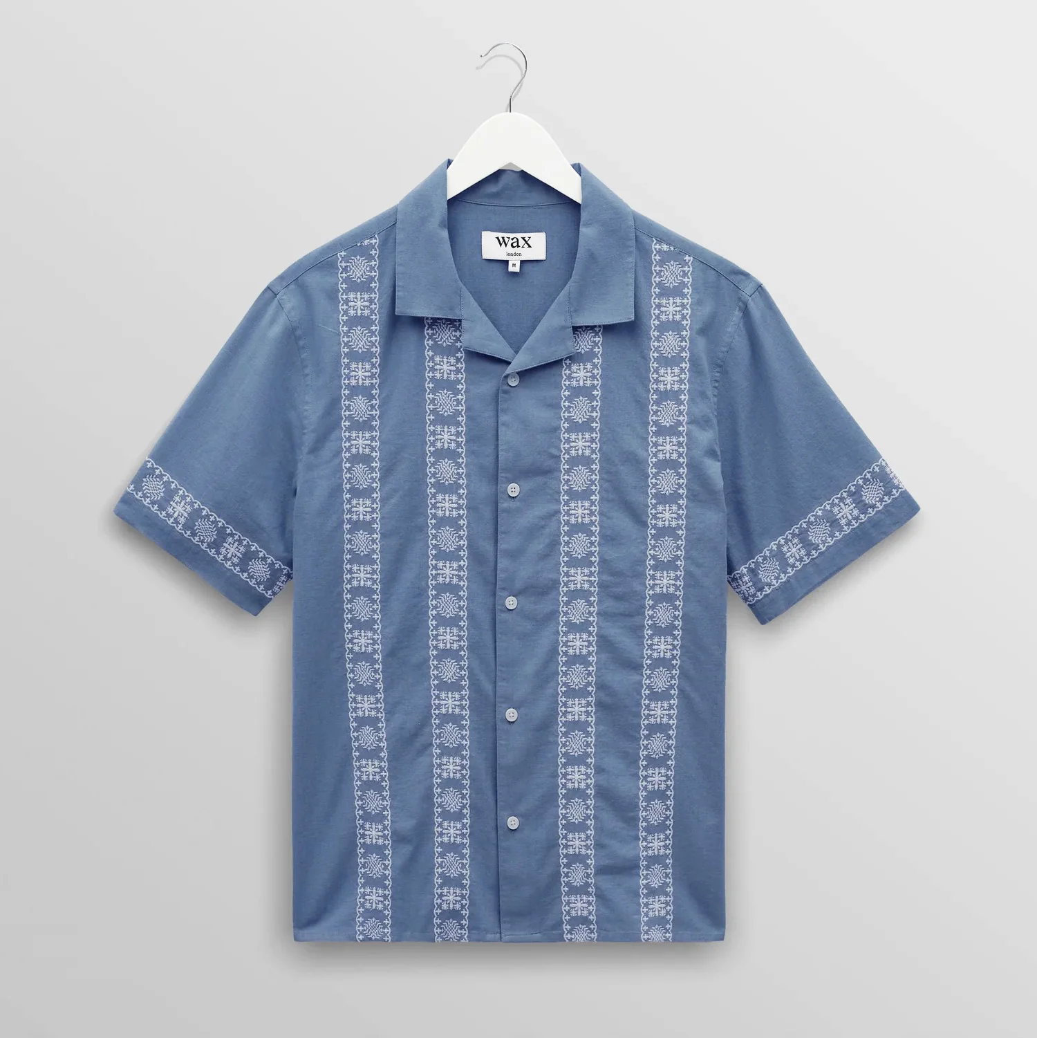 Didcot SS Shirt, Placement Border - Blue / Ecru