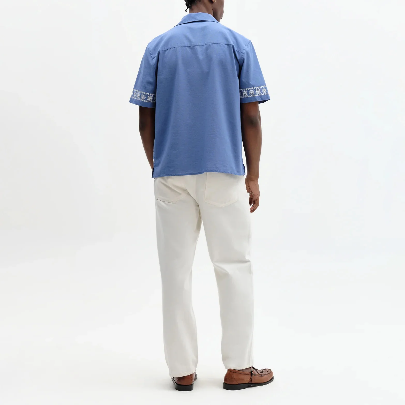 Didcot SS Shirt, Placement Border - Blue / Ecru - Image 6