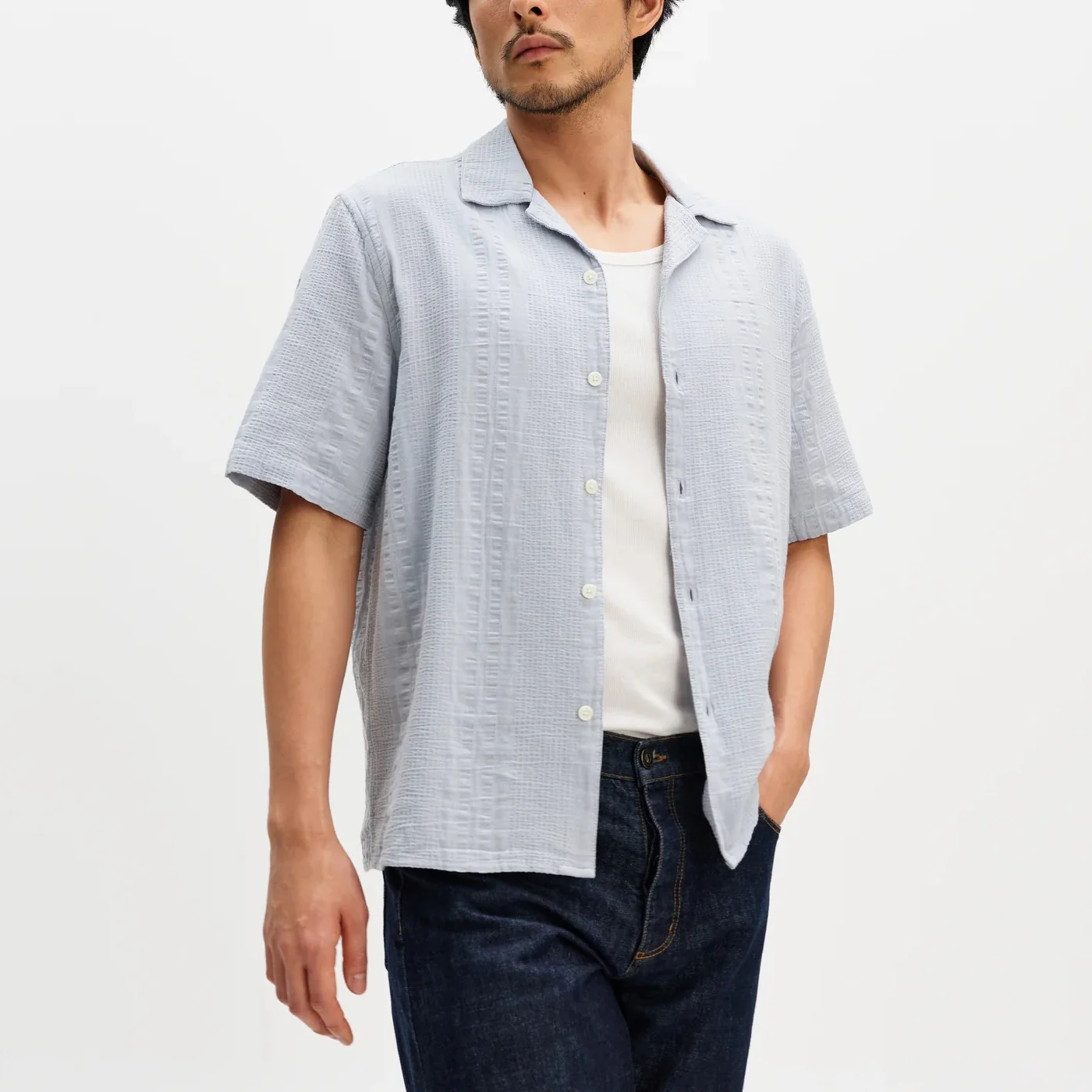 Didcot SS Shirt, Double Weave Seersucker - Blue - Image 5