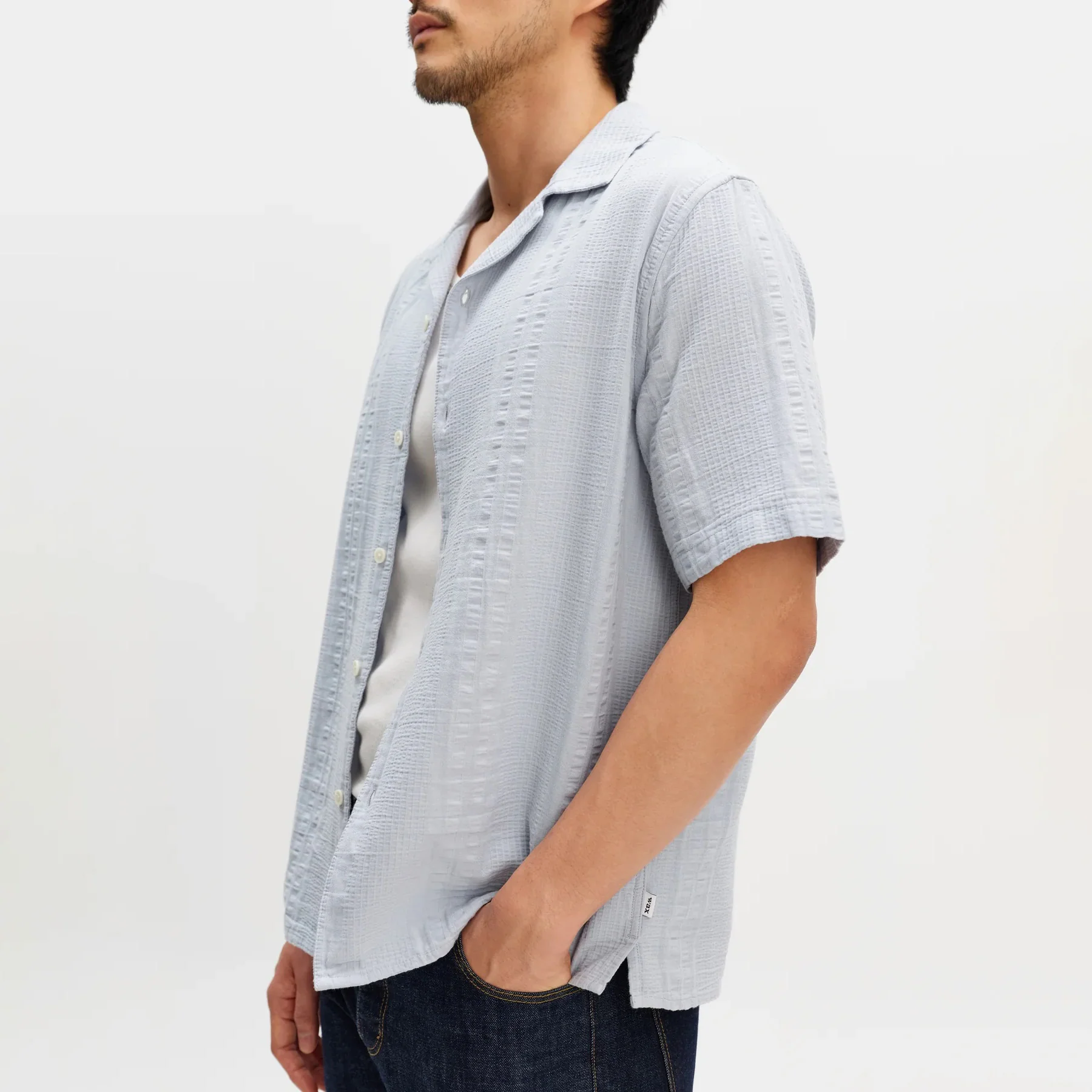 Didcot SS Shirt, Double Weave Seersucker - Blue - Image 6