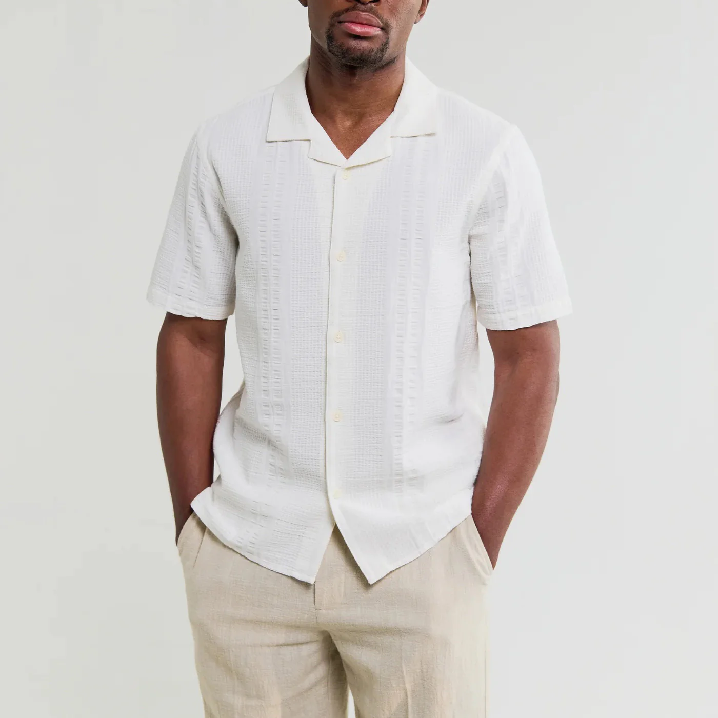 Didcot SS Shirt, Double Weave Seersucker - Ecru - Image 5