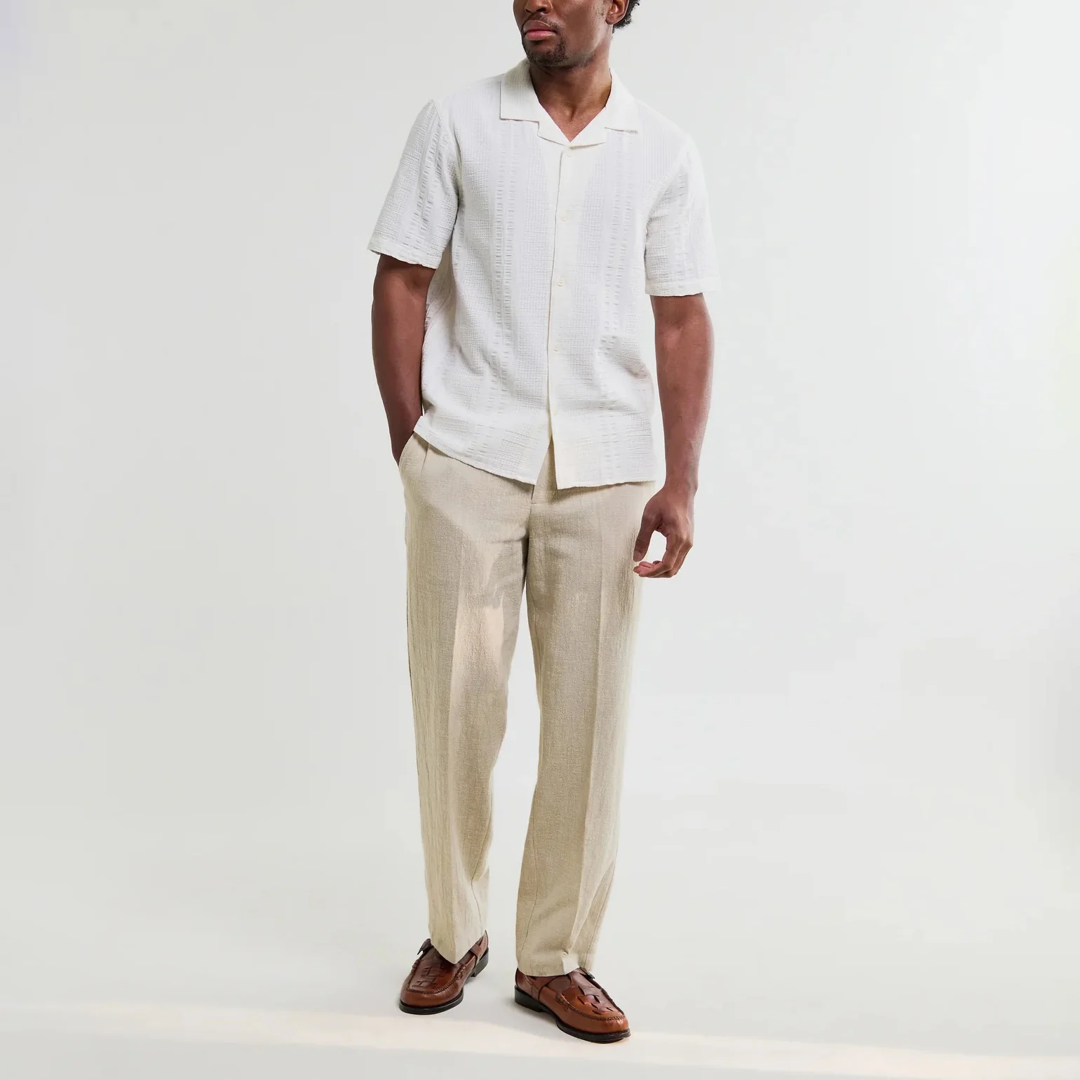 Didcot SS Shirt, Double Weave Seersucker - Ecru - Image 7