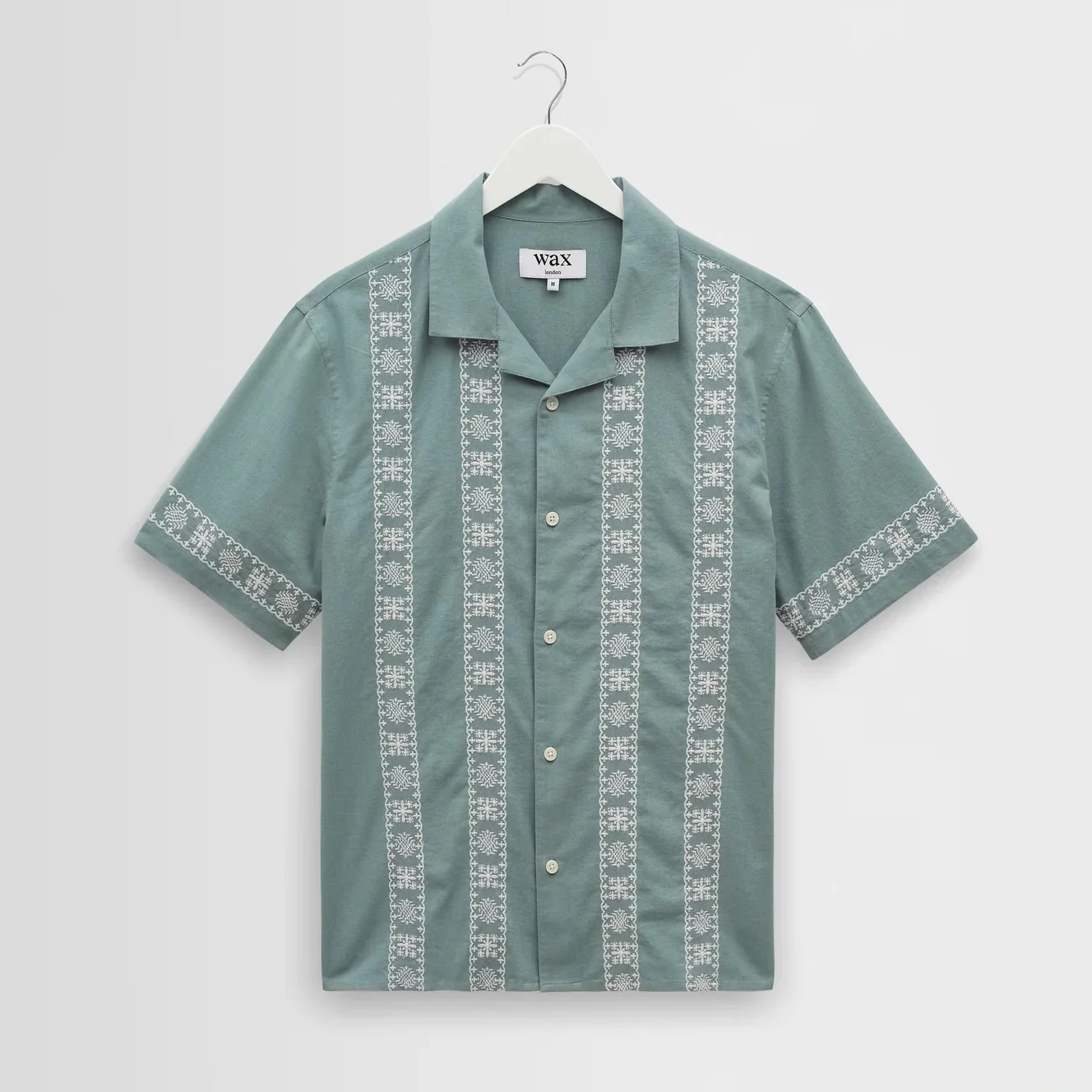 Didcot SS Shirt, Placement Border - Sea Green / Ecru