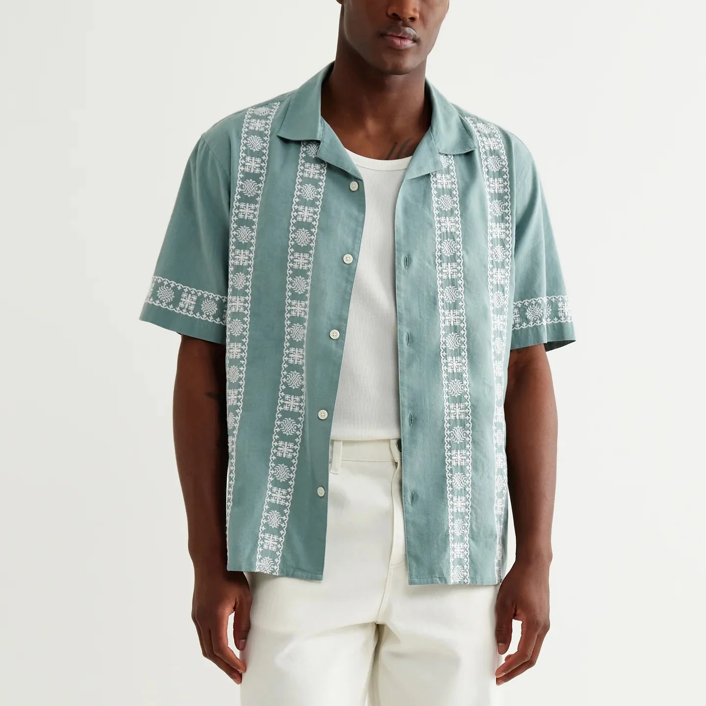 Didcot SS Shirt, Placement Border - Sea Green / Ecru - Image 5