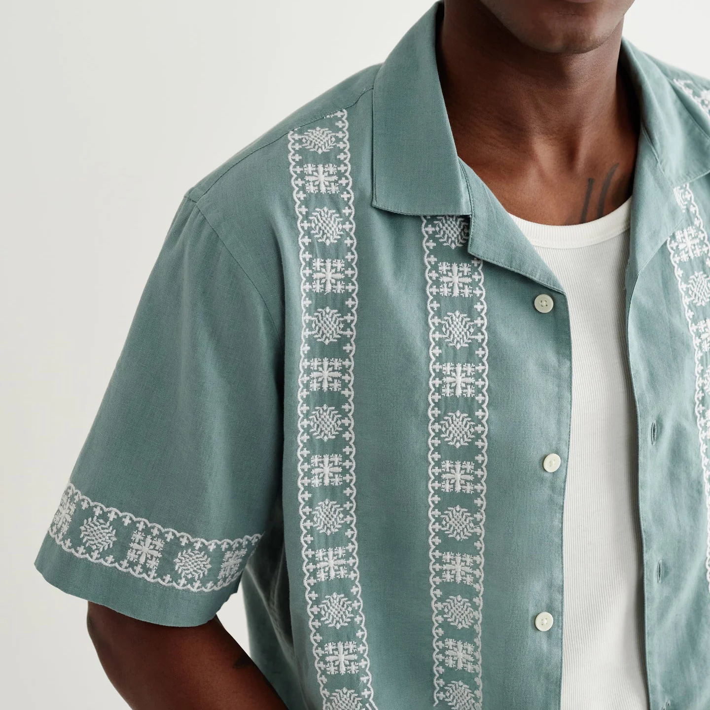 Didcot SS Shirt, Placement Border - Sea Green / Ecru - Image 6