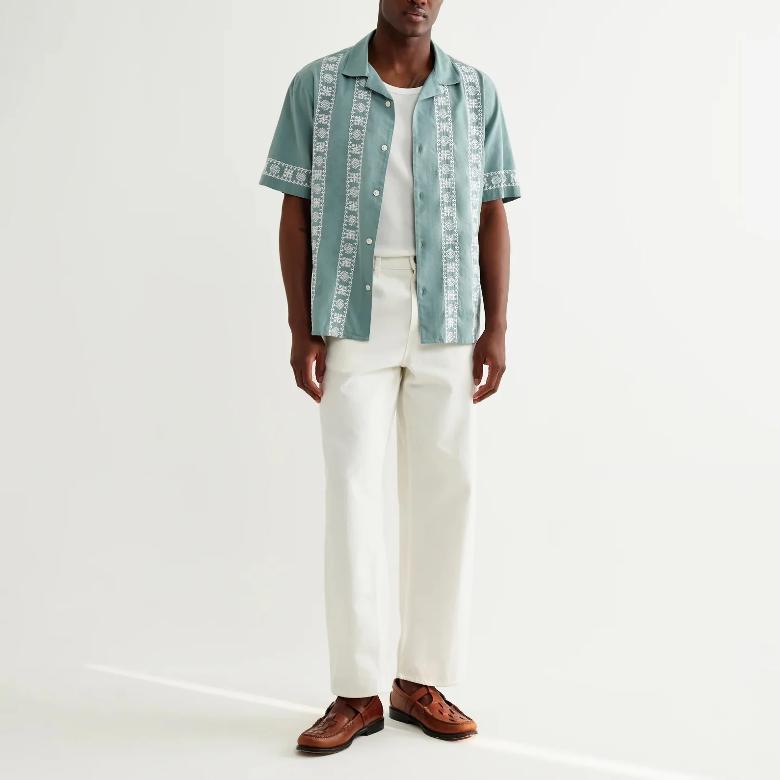 Didcot SS Shirt, Placement Border - Sea Green / Ecru - Image 7