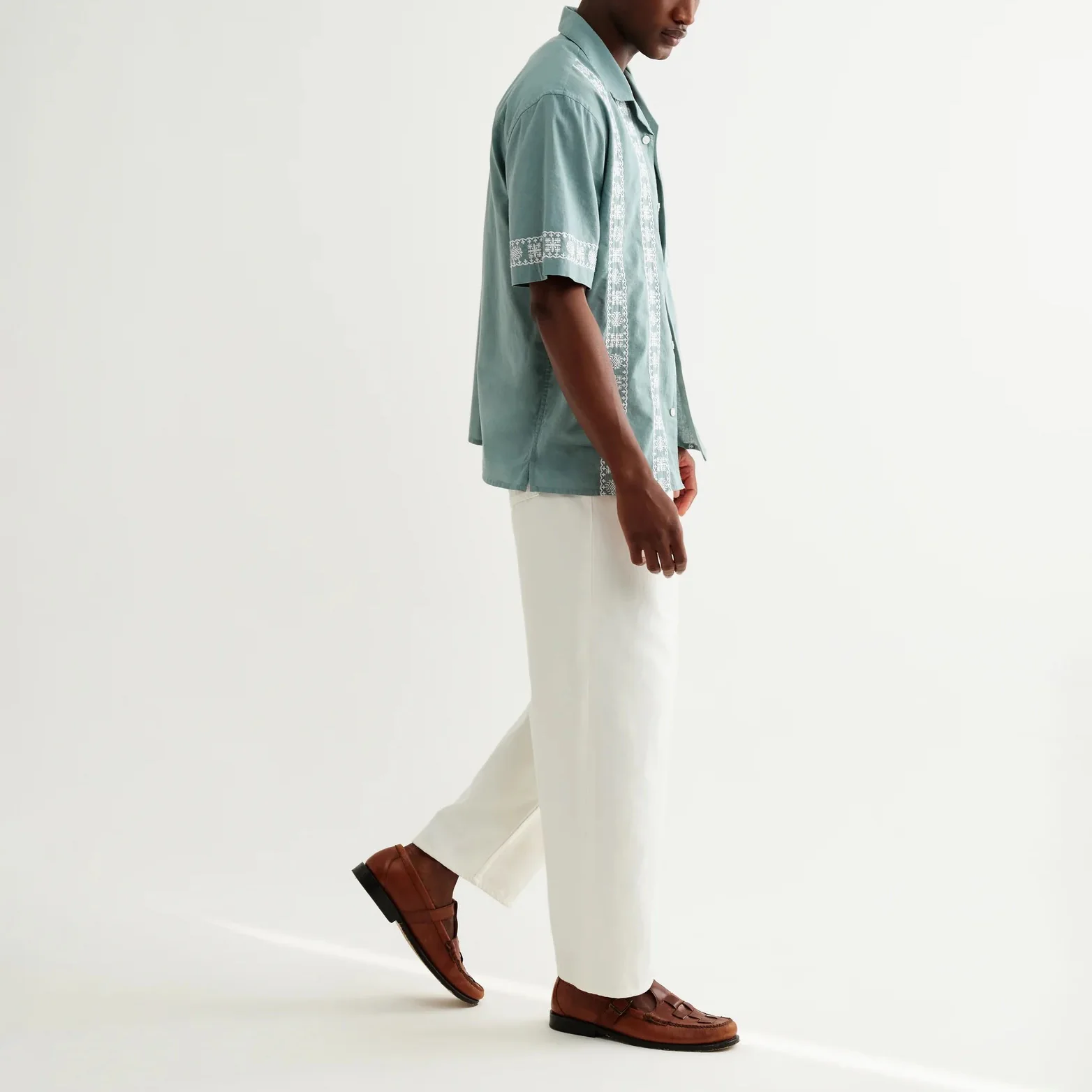 Didcot SS Shirt, Placement Border - Sea Green / Ecru - Image 8