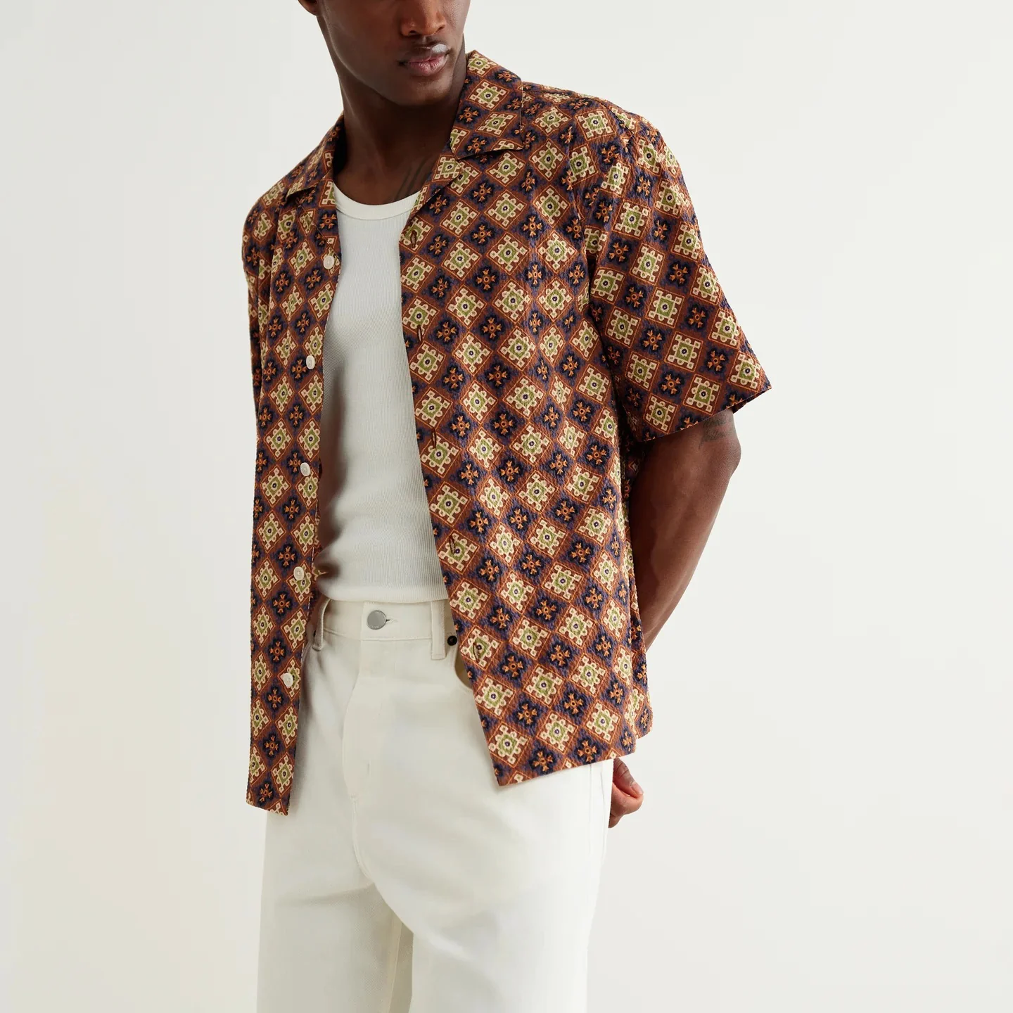 Didcot SS Shirt, Seersucker Tiles - Rust / Multi - Image 3