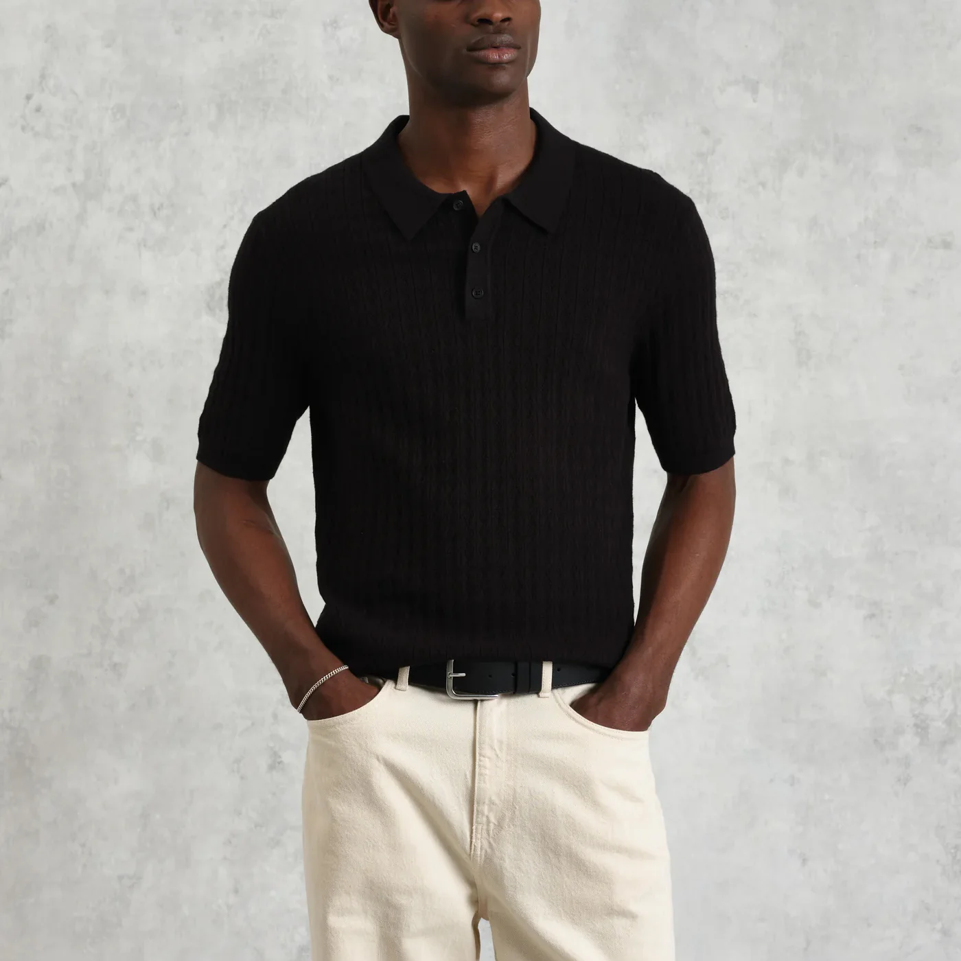Naples Polo, Diamond Stripe - Black - Image 3