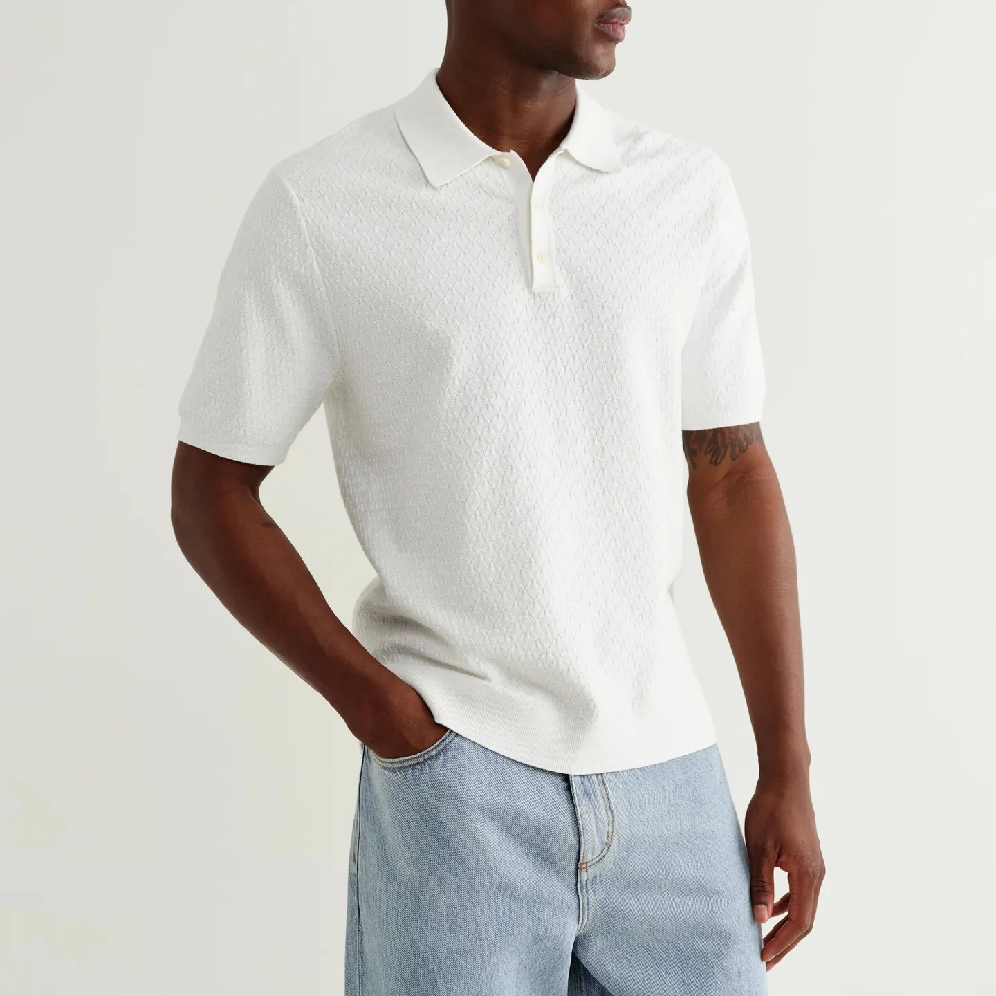 Naples SS Polo, Retro Diamond - Ecru - Image 4