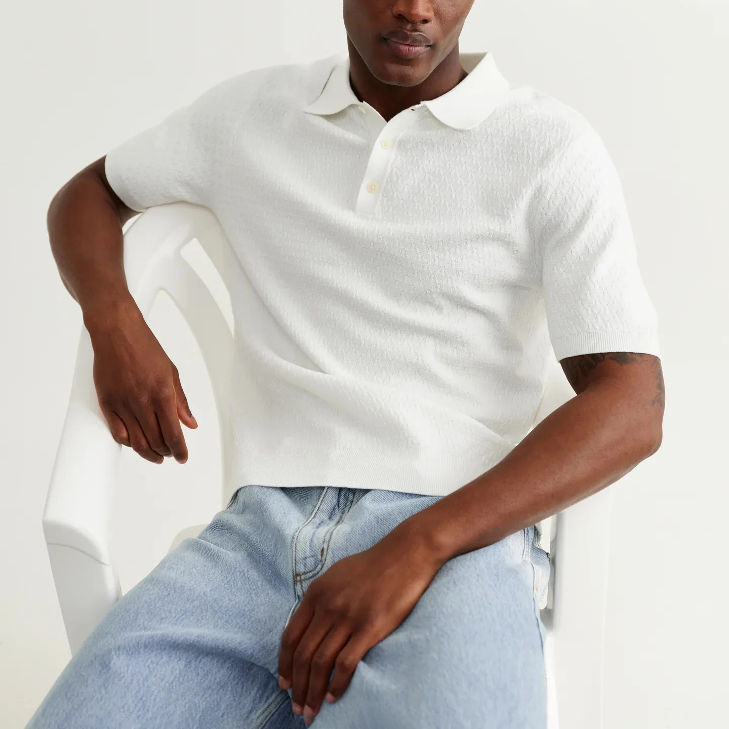 Naples SS Polo, Retro Diamond - Ecru - Image 6