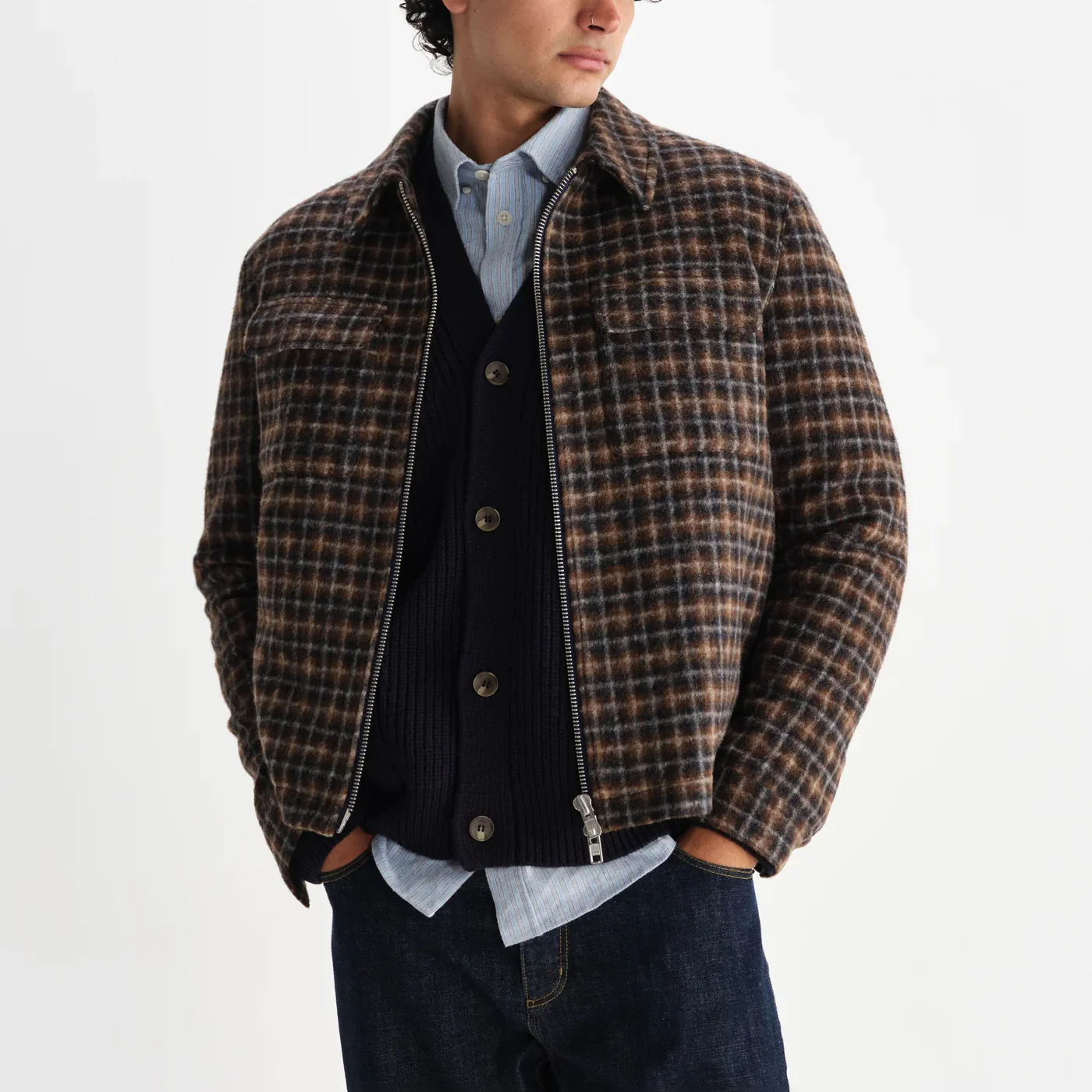 Osier Jacket, Drawn Check - Navy / Brown - Image 3