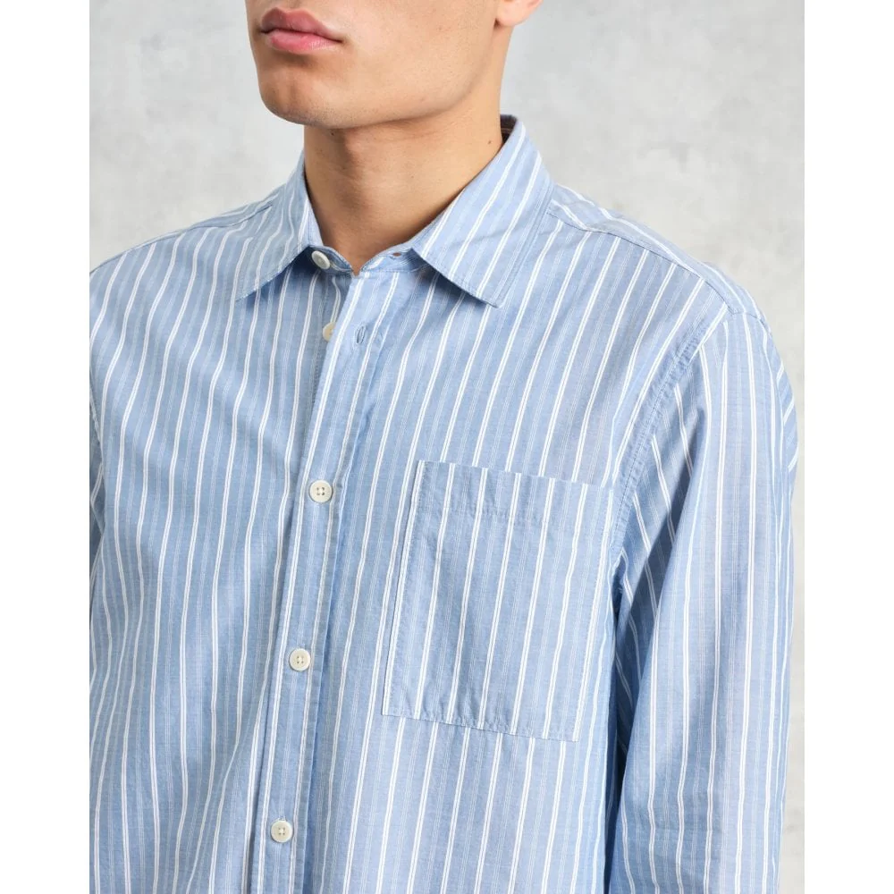 Rove LS Shirt, Cotton Poplin - Blue Stripe - Image 5