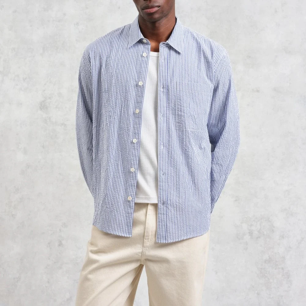 Rove LS Shirt, Cotton Seersucker Blue Stripe - Image 2