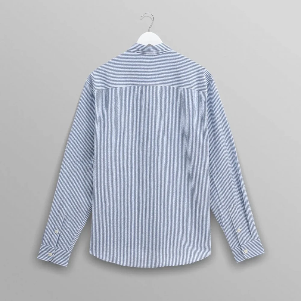 Rove LS Shirt, Cotton Seersucker Blue Stripe - Image 4