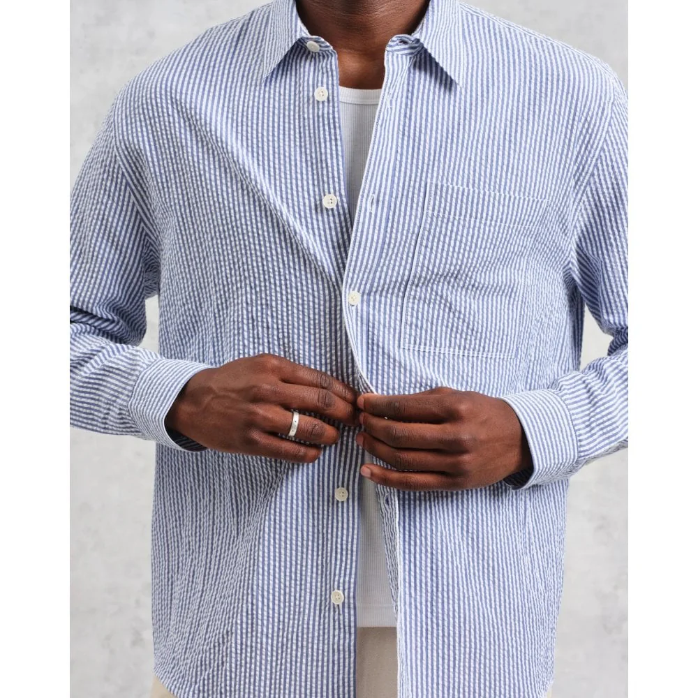Rove LS Shirt, Cotton Seersucker Blue Stripe - Image 5
