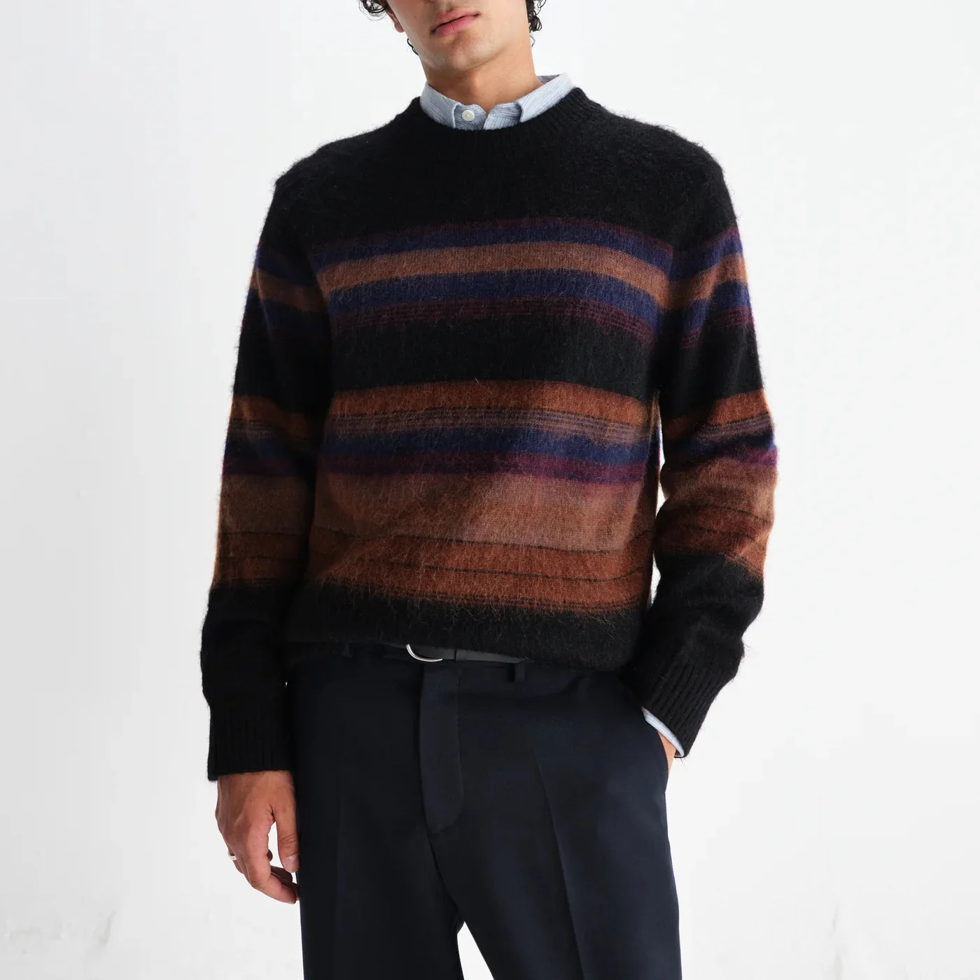 Wilde Crew Brush Stripe Wool Crewneck - Black / Dark Multi - Image 2