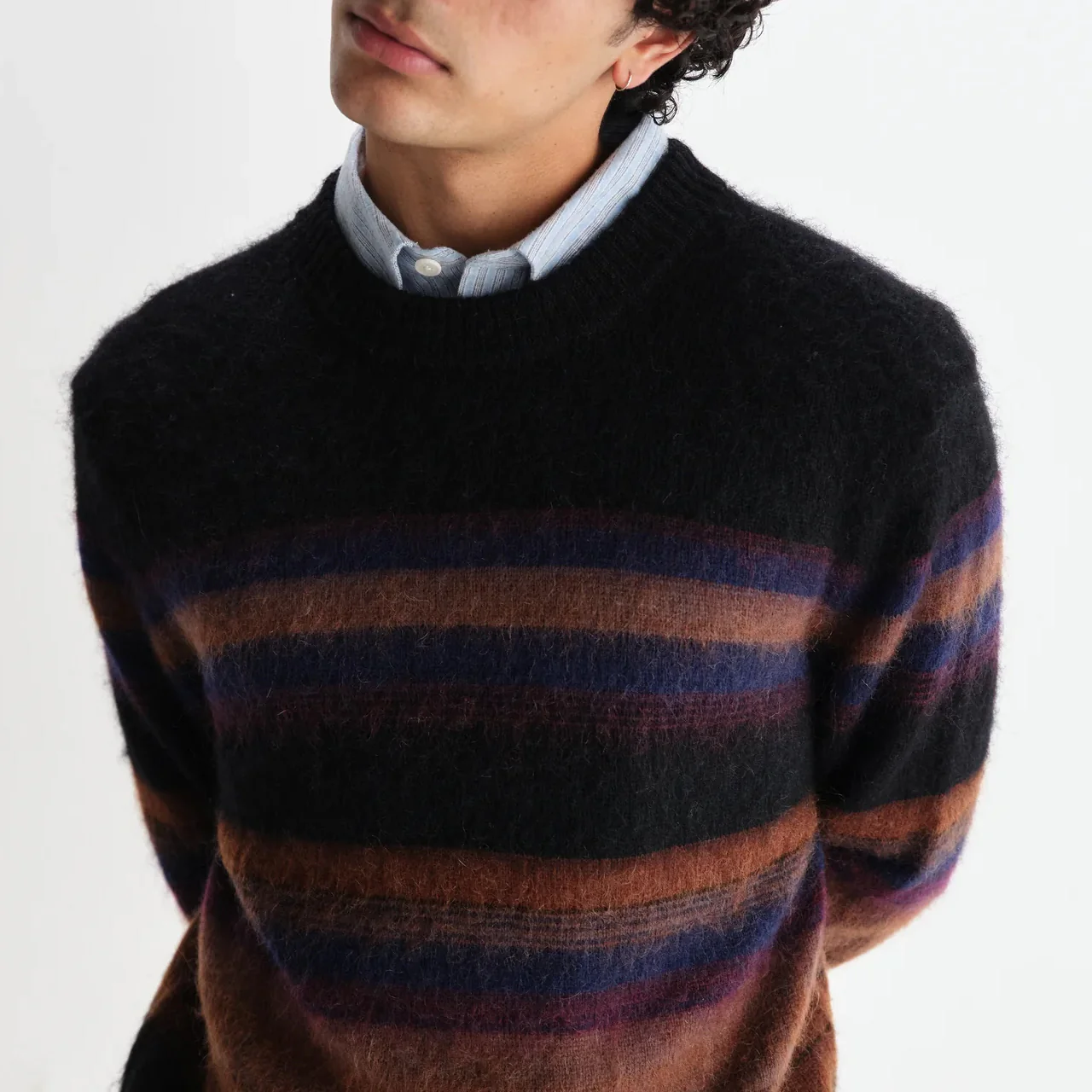 Wilde Crew Brush Stripe Wool Crewneck - Black / Dark Multi - Image 3